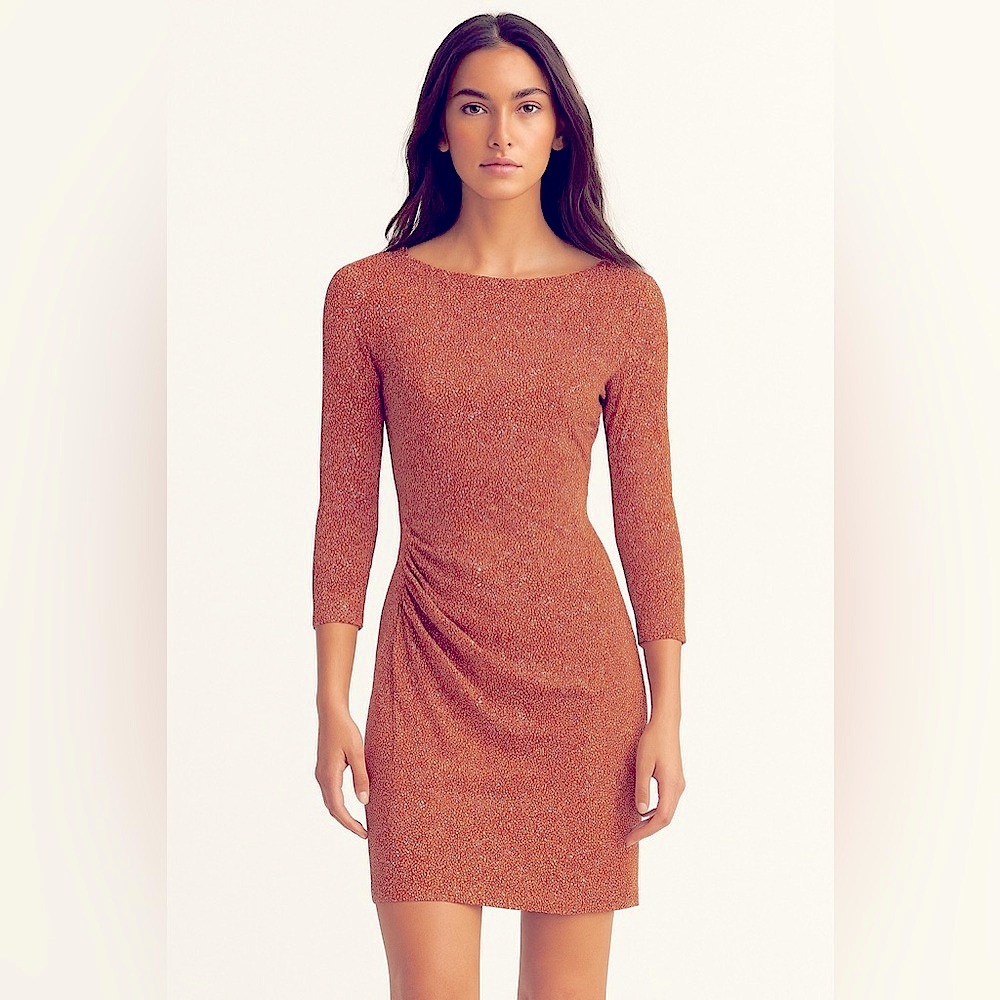 J. McLaughlin Coral, Orange Painted Dot Midi Dress in size XS, NWOT